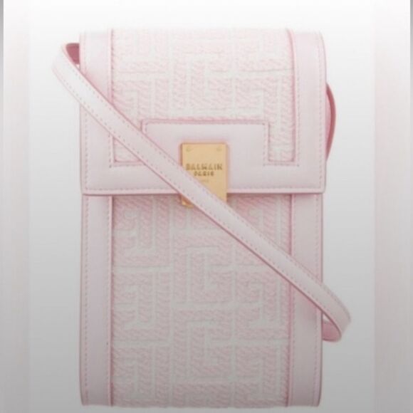 *Balmain* 1945 PRISTINE in box Leather Trimmed Pink Canvas Quilted Crossbody - Picture 2 of 11